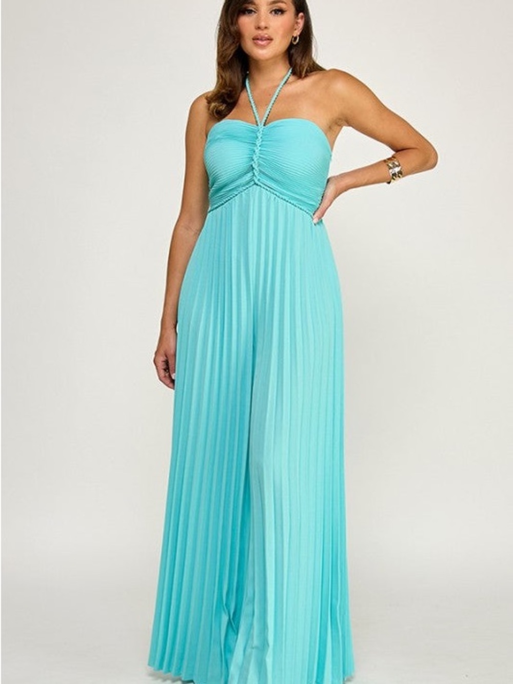 NWT Strapless Pleated Wide-Leg Jumpsuit - Aqua Blue